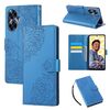 Custodia in pelle con 3 slot per carte di credito e motivo a fiori di rosa per Realme C55 (blu)