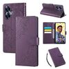 Custodia in pelle con 3 slot per carte e motivo a fiori di rosa per Realme C55 (viola scuro)
