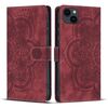 Per iPhone 14/13 Custodia per telefono in pelle smerigliata retrò con motivo mandala in rilievo (rosso)