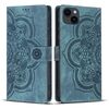 Per iPhone 14/13 Custodia per telefono in pelle smerigliata retrò con stampa mandala (blu)
