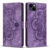Per iPhone 14/13 Custodia per telefono in pelle smerigliata retrò con motivo mandala in rilievo (viola)