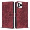 Per iPhone 14 Pro Custodia per telefono in pelle smerigliata retrò con motivo mandala in rilievo (rosso)