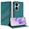 Per Asus Zenfone 10 Custodia per telefono in pelle retrò multifunzionale in rilievo (verde scuro)