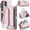 Per Samsung Galaxy S25 Edge 5G CaseMe C36 Porta carte con cerniera Portafoglio RFID Antifurto Custodia in pelle per telefono (rosa)