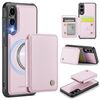 Per Samsung Galaxy S25 Edge 5G JEEHOOD J05 Custodia per telefono in pelle RFID stile magnetico aziendale (rosa)
