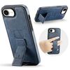 Per iPhone 16e Fierre Shann Custodia per telefono con supporto posteriore in pelle di mucca cerata e olio (blu)