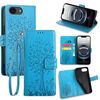 Per iPhone 16e Custodia in pelle goffrata con motivo albero e cervo (blu)