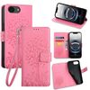 Per iPhone 16e Custodia in pelle goffrata con motivo albero e cervo (rosa)