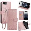 Per iPhone 16e Custodia in pelle goffrata con motivo albero e cervo (oro rosa)