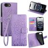 Per iPhone 16e Custodia in pelle goffrata con motivo albero e cervo (viola)