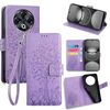 Per Tecno Spark 30 4G Custodia in pelle goffrata con motivo albero e cervo (viola)