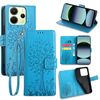 Per Redmi Note 14 4G 163,25 mm Custodia in pelle goffrata con motivo albero e cervo (blu)