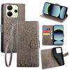 Per Redmi Note 14 4G 163,25 mm Custodia in pelle goffrata con motivo albero e cervo (grigio)