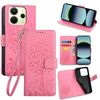 Per Redmi Note 14 4G 163,25 mm Custodia in pelle goffrata con motivo albero e cervo (rosa)