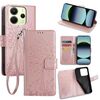 Per Redmi Note 14 4G 163,25 mm Custodia in pelle goffrata con motivo albero e cervo (oro rosa)