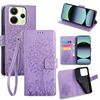 Per Redmi Note 14 4G 163,25 mm Custodia in pelle goffrata con motivo albero e cervo (viola)