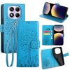 Per Redmi Note 14 Pro 4G Custodia in pelle goffrata con motivo albero e cervo (blu)