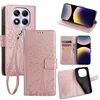 Per Redmi Note 14 Pro 4G Custodia in pelle goffrata con motivo albero e cervo (oro rosa)