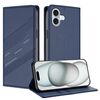 Per iPhone 16 Plus Custodia per telefono in pelle retrò con portafoglio multifunzionale in rilievo (blu scuro)