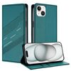 Per iPhone 15 Plus Custodia per telefono in pelle retrò con portafoglio multifunzionale in rilievo (verde scuro)