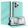 Per iPhone 14 Pro Max Custodia per telefono in pelle retrò con portafoglio multifunzionale in rilievo (verde menta)