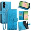 Per Samsung Galaxy A56 5G Custodia in pelle goffrata con motivo albero e cervo (blu)