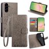 Per Samsung Galaxy A56 5G Custodia in pelle goffrata con motivo albero e cervo (grigio)