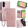 Per Samsung Galaxy A56 5G Custodia in pelle goffrata con motivo albero e cervo (oro rosa)