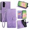 Per Samsung Galaxy A56 5G Custodia in pelle goffrata con motivo albero e cervo (viola)