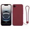 Per iPhone 16e Custodia in silicone con cinturino da polso (rosso vino)
