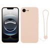 Per iPhone 16e Custodia in silicone con cinturino da polso (rosa chiaro)