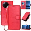 Custodia per telefono in pelle con fibbia in fibra di carbonio YX0070 per Redmi K80 / Xiaomi Poco F7 Pro con cordino (rosso)