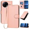 Custodia per telefono in pelle con fibbia in fibra di carbonio YX0070 per Redmi K80 / Xiaomi Poco F7 Pro con cordino (rosa)