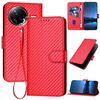 Custodia in pelle con fibbia in fibra di carbonio YX0070 per Redmi K80 Pro / Xiaomi Poco F7 Ultra con cordino (rosso)