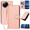 Custodia per telefono in pelle con fibbia in fibra di carbonio YX0070 per Redmi K80 Pro / Xiaomi Poco F7 Ultra con cordino (rosa)