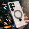 For Samsung Galaxy S25 Ultra 5G Love Glitter Powder MagSafe Holder Phone Case with Lens Film(Silver)