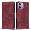 Per OPPO A3 4G / 5G / A40 4G Custodia per telefono in pelle smerigliata retrò con motivo mandala in rilievo (rosso)