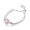 Anello regolabile in argento sterling S925 con catena morbida e zircone rosa (BSR632-E)