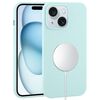 Custodia per iPhone 15 Plus con copertura totale in silicone liquido MagSafe (ciano)