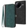Custodia in pelle con cinturino a doppia piega e fibbia laterale per Redmi K80 / Xiaomi Poco F7 Pro (verde scuro)