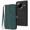 Custodia in pelle con cinturino a doppia piega e fibbia laterale per Redmi K80 Pro / Xiaomi Poco F7 Ultra (verde scuro)