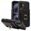 Custodia per iPhone 16 Plus con anello multifunzione, verticale, con portafoglio e cover posteriore in pelle (nera)