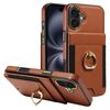 Custodia in pelle per iPhone 16 Plus, con anello multifunzione, verticale, con chiusura a portafoglio (marrone)