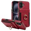 Custodia per iPhone 16 Plus con anello multifunzione, verticale, con portafoglio e cover posteriore in pelle (rossa)