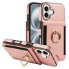Custodia in pelle per iPhone 16 con anello multifunzionale e flip verticale, con custodia posteriore (oro rosa)