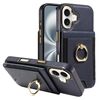 Custodia in pelle per iPhone 16 con anello multifunzione verticale e flip cover posteriore (blu scuro)