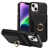 Custodia per iPhone 15 Plus con anello multifunzionale, verticale, con portafoglio e cover posteriore in pelle (nera)