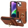Custodia per iPhone 15 Plus con anello multifunzionale, verticale, con portafoglio e cover posteriore in pelle (marrone)