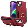 Custodia per iPhone 15 Plus con anello multifunzionale, verticale, con portafoglio e cover posteriore in pelle (rossa)