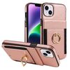 Custodia in pelle per iPhone 15 Plus con anello multifunzionale e flip verticale, con retro a portafoglio (oro rosa)
